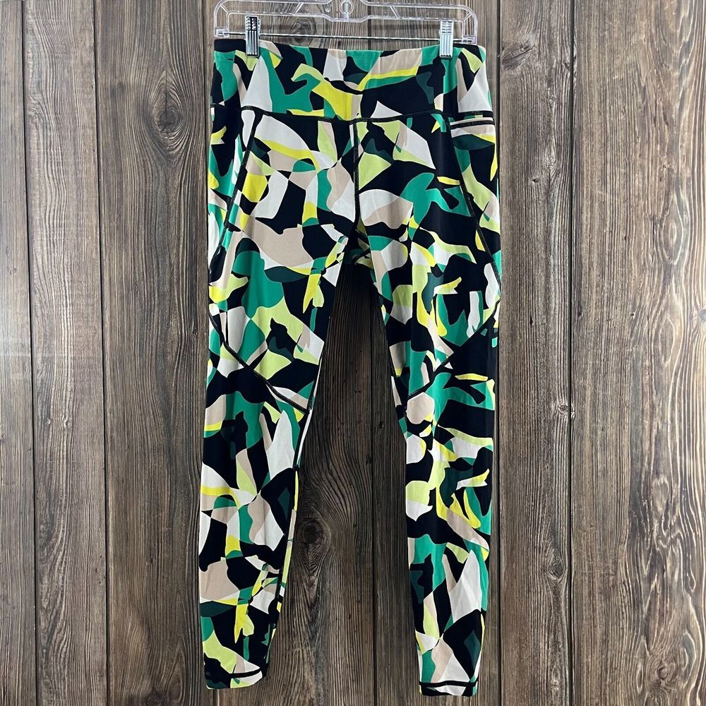 Sweaty Betty Power Full Length Leggings‎ Womens 12 Black Green Soft Abstract